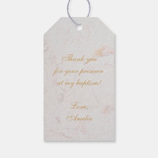 バプティスガール写真大理石金ゴールドアーチピンクオーキンスG ギフトタグ (裏面)