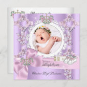 バプティスガール薄紫ピンクホワイトフォト《キリスト教》洗礼式や命名式 招待状 (正面/裏面)