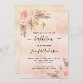 バプティスガールbohoパンパスグラスバラ金ゴールドピンク 招待状 (正面/裏面)
