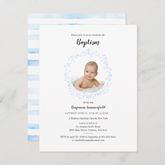 バプティスクリスチャン宗教イベントベビー写真 招待状 (正面/裏面)