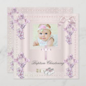 バプティスクリームピンククロスガールフォト《キリスト教》洗礼式や命名式 招待状 (正面/裏面)