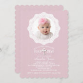 バプティスクロスカピンクフォト招待状 招待状 (正面/裏面)