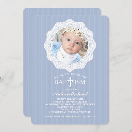 バプティスクロスブルーフォト招待状 招待状 (正面/裏面)
