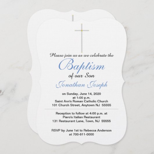 バプティスクロスボーイブルー招待状 招待状 (正面/裏面)