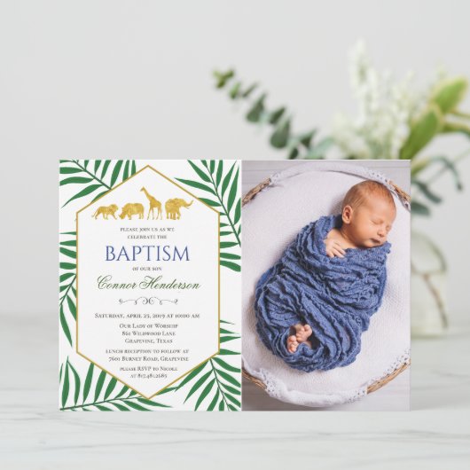 バプティスグリーンリーフジャングルサファリフォト招待状 招待状 (スタンド正面)