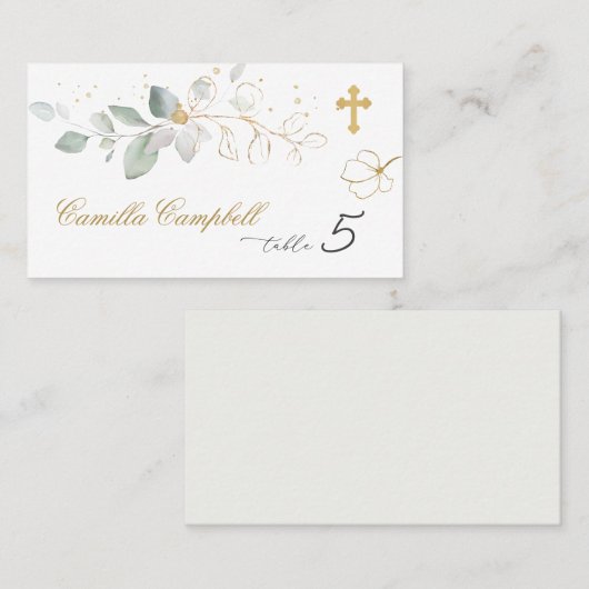 バプティスグリーン金ゴールド葉座席表 プレイスカード (正面/裏面)