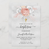 バプティスシルバーバラ金ゴールド花模様ガールエレガント 招待状 (正面/裏面)