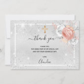 バプティスシルバーバラ金ゴールド花模様写真ガール サンキューカード (正面)