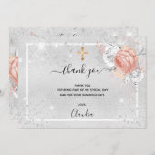 バプティスシルバーバラ金ゴールド花模様写真ガール サンキューカード (正面/裏面)