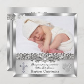 バプティスシルバーフォトハートクロスボーイフレンド 招待状 (正面/裏面)