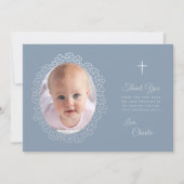 バプティスダスティブルーフォトフローラリースフェイクシルバー サンキューカード (正面)