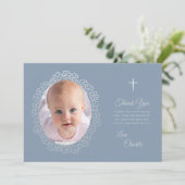 バプティスダスティブルーフォトフローラリースフェイクシルバー サンキューカード (スタンド正面)