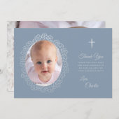 バプティスダスティブルーフォトフローラリースフェイクシルバー サンキューカード (正面/裏面)