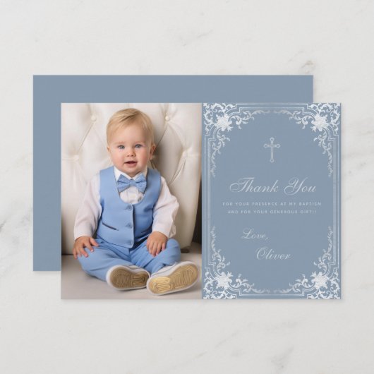 バプティスダスティブルーヴィンテージエレガントボーイ写真 サンキューカード (正面/裏面)