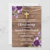 バプティスパープルフラワーライツライト《キリスト教》洗礼式や命名式ウッド 招待状 (正面)