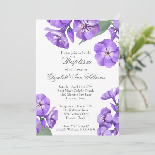 バプティスパープルフローラ水彩かわいらし招待状 招待状 (スタンド正面)