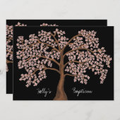 バプティスピンクさくらんぼブロッサムツリー絵画ズ 招待状 (正面/裏面)