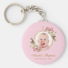 バプティスピンクガール写真フローラ蘭金ゴールドクロス キーホルダー