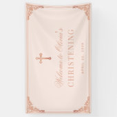 バプティスピンクガール《キリスト教》洗礼式や命名式バラ金ゴールドクロス 横断幕 (縦)