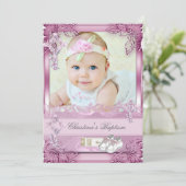 バプティスピンククロスガールフォト《キリスト教》洗礼式や命名式フローラ 招待状 (スタンド正面)