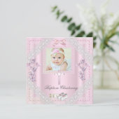 バプティスピンククロスガールフォト《キリスト教》洗礼式や命名式レース2 招待状 (スタンド正面)