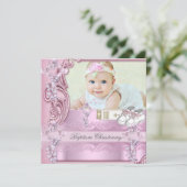 バプティスピンククロスガールフォト《キリスト教》洗礼式や命名式 招待状 (スタンド正面)