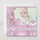 バプティスピンククロスガールフォト《キリスト教》洗礼式や命名式 招待状 (正面)