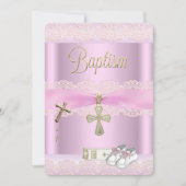 バプティスピンククロスガールレース《キリスト教》洗礼式や命名式2a 招待状 (正面)