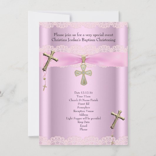 バプティスピンククロスガールレース《キリスト教》洗礼式や命名式 招待状 (裏面)