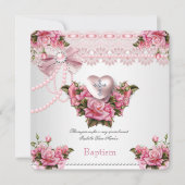バプティスピンクシルバーハートクロスガールバラ5 招待状 (正面)