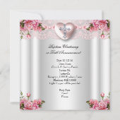 バプティスピンクシルバーフォトハートクロスガールバラ2 招待状 (裏面)