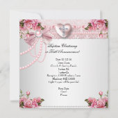 バプティスピンクシルバーフォトハートクロスガールバラ4 招待状 (裏面)