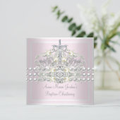 バプティスピンクティアラシルバーホワイトパールダイヤモンド 招待状 (スタンド正面)