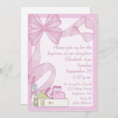 バプティスピンクボウ招待状 招待状 (正面/裏面)
