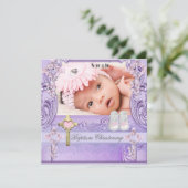 バプティスピンク薄紫クロスガールフォト《キリスト教》洗礼式や命名式 招待状 (スタンド正面)