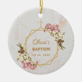 バプティスピンク金ゴールドガールフォトオーキッズマーブルーフローラ セラミックオーナメント (正面)
