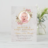 バプティスファースト誕生日ガールフォトピンクの蘭 招待状 (スタンド正面)