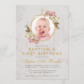 バプティスファースト誕生日ガールフォトピンクの蘭 招待状 (正面)