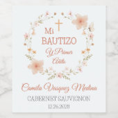 バプティスファースト誕生日ピンクの花スペインのin ワインラベル (シングルラベル)