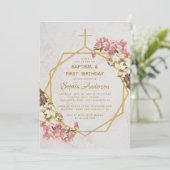 バプティスファースト誕生日ピンクオーランズ金ゴールド大理石 招待状 (スタンド正面)