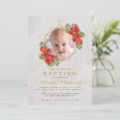 バプティスフォトウィンターポインセチア大理石金ゴールドフローラ 招待状 (スタンド正面)