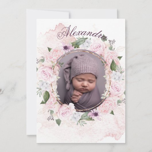 バプティスフォトピンクローズフローラ女子 招待状 (裏面)