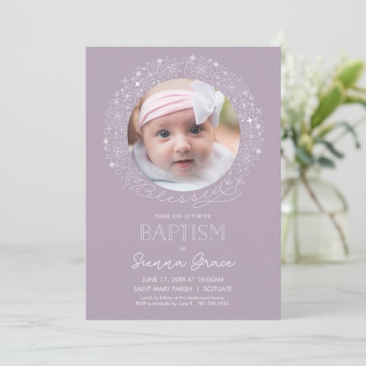 バプティスフォト招待状ベビーガール写真招待状 招待状 (スタンド正面)