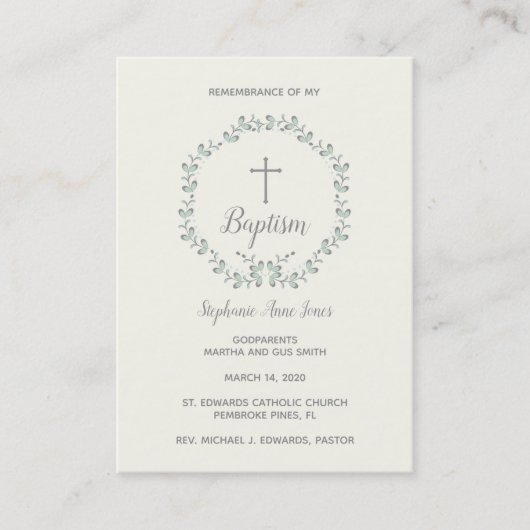 バプティスブルーアンドグリーンリーフリース 名刺 (正面)