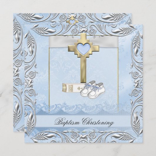 バプティスブルークロスボーイダマスク《キリスト教》洗礼式や命名式聖書 招待状 (正面/裏面)