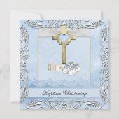 バプティスブルークロスボーイダマスク《キリスト教》洗礼式や命名式聖書 招待状 (正面)