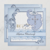 バプティスブルークロスボーイダマスク《キリスト教》洗礼式や命名式 招待状 (正面/裏面)