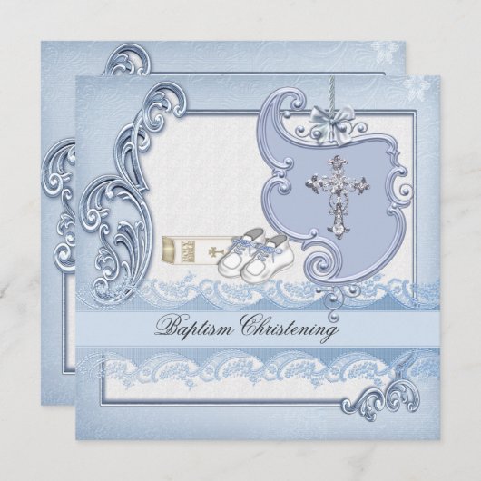 バプティスブルークロスボーイダマスク《キリスト教》洗礼式や命名式 招待状 (正面/裏面)