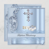 バプティスブルークロスボーイダマスク《キリスト教》洗礼式や命名式 招待状 (正面/裏面)