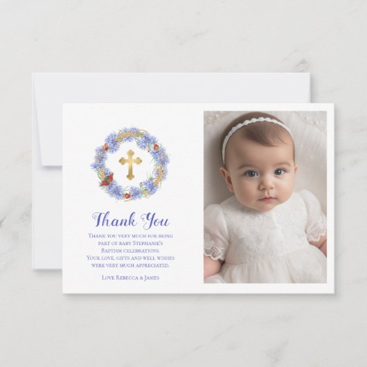 バプティスブルーコーンフラワー&ウィートバタフライ写真 サンキューカード (正面)